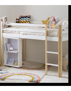 Łóżko z przesuwanym biurkiem dziecięcym białe 110×196cm