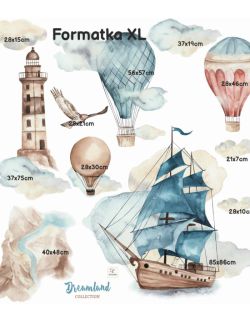 Latarnia morska, statek, balony - Naklejka na ścianę, naklejka ścienna