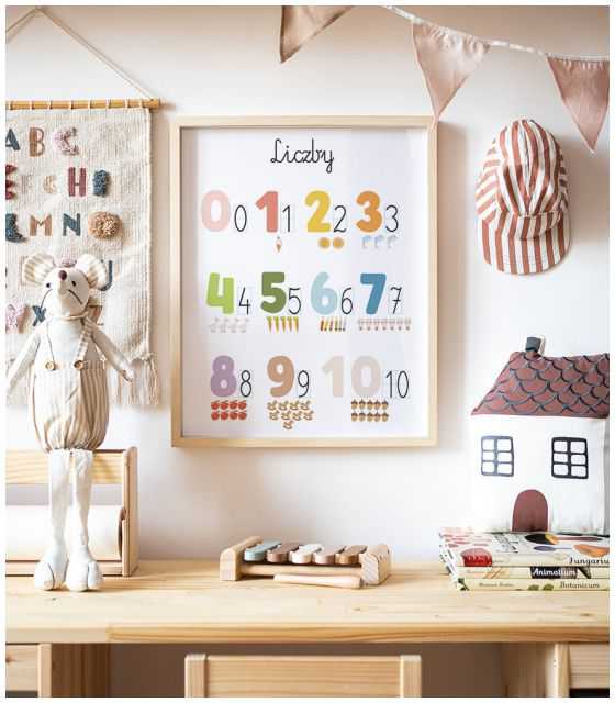 Plakat, obrazek edykacyjny Montessori liczby