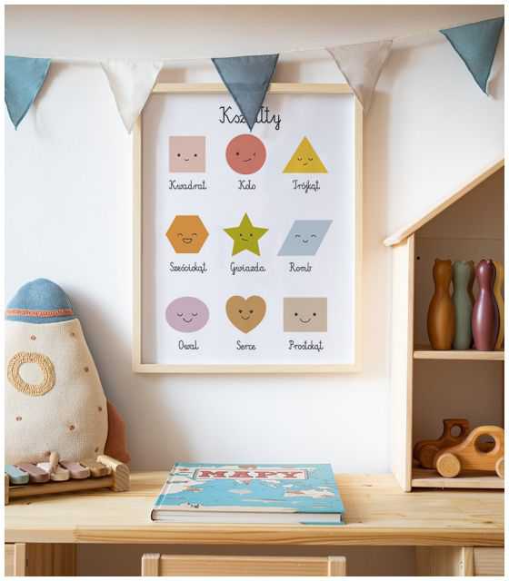 Plakat, obrazek edykacyjny Montessori kształty
