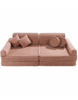 Sztruksowa sofa dziecięca Premium, pudrowy róż