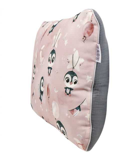 Bawełniano muślinowa poduszka dla dziecka Pingwinki Róż
