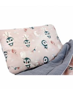 Bawełniano muślinowa poduszka dla dziecka Pingwinki Róż