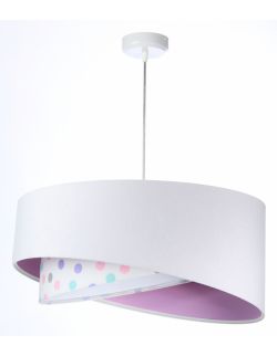 Lampa asymetryczna biało-fioletowa w kolorowe groszki