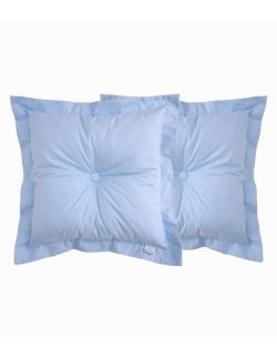 Poduszka na łóżko pikowana guzikami z falbankami błękitna