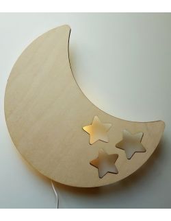 Drewniana lampka nocna - księżyc BOB + gwiazdki
