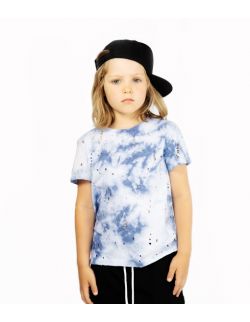 T-shirt Dziecięcy Barwiony Błękitny z Dziurami - Sky