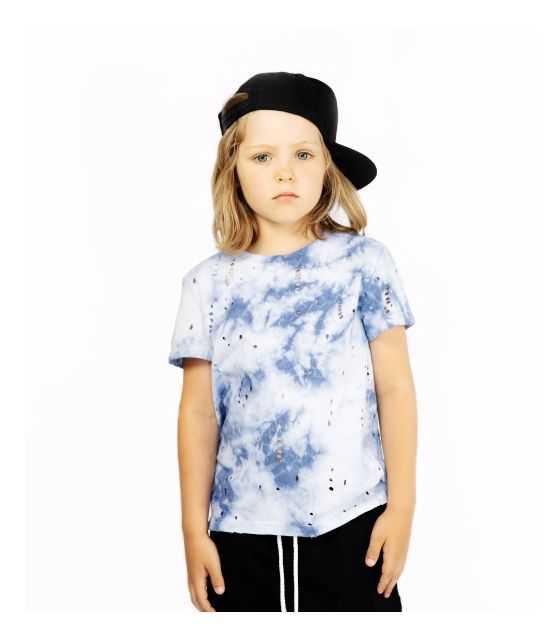 T-shirt Dziecięcy Barwiony Błękitny z Dziurami - Sky