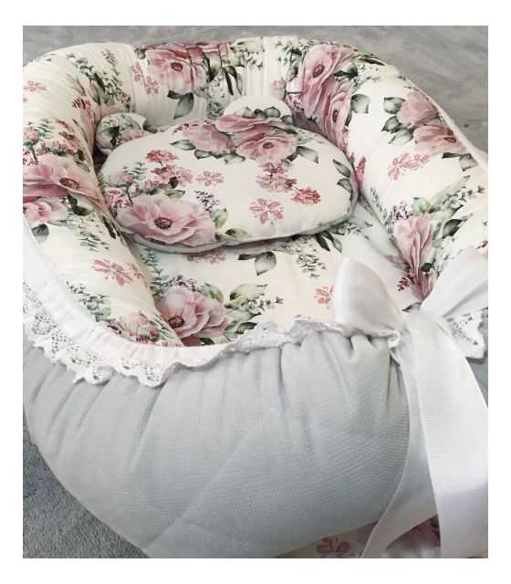 Kokon ze zdejmowanym pokrowcem + poduszka z uszkami Flowers & velvet