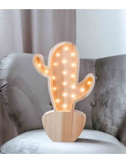 Drewniana lampka Kaktus- widoczne drewno