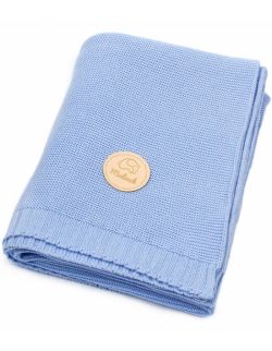 Bawełniany kocyk tkany 100% bawełny 80x100 błękitny niebieski