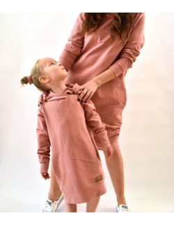 Komplet mama i córka - przedłużone bluzy "pudrowy róż" 