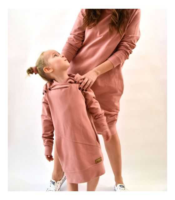 Komplet mama i córka - przedłużone bluzy "pudrowy róż" 