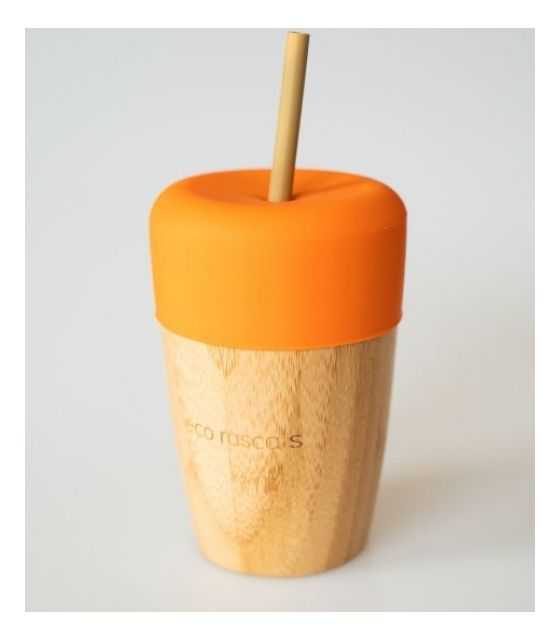 ECORASCALS Kubek bambusowy o pojemności 240 ml z silikonową nakładką w kolorze pomarańczowy