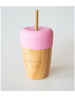 ECORASCALS Kubek bambusowy o pojemności 240 ml z silikonową nakładką w kolorze różowy